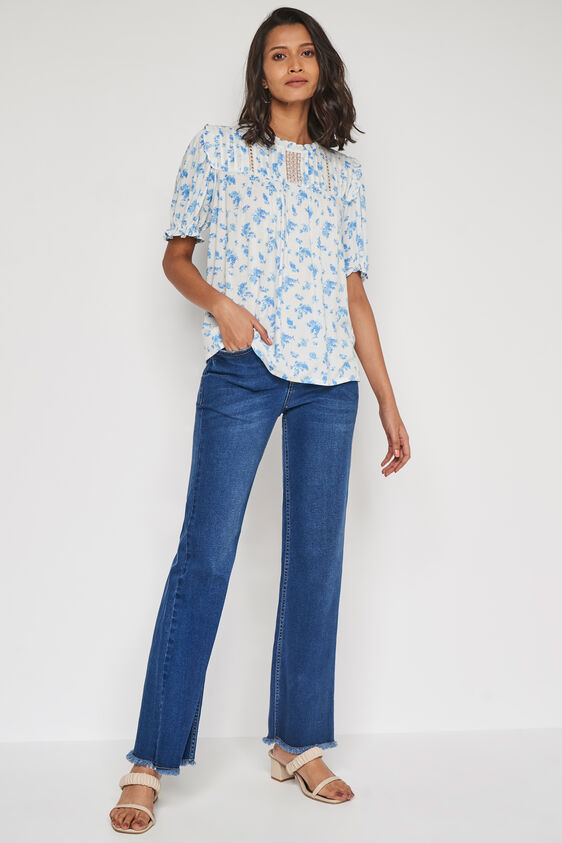 Blue Floral Blouson Top, Blue, image 2
